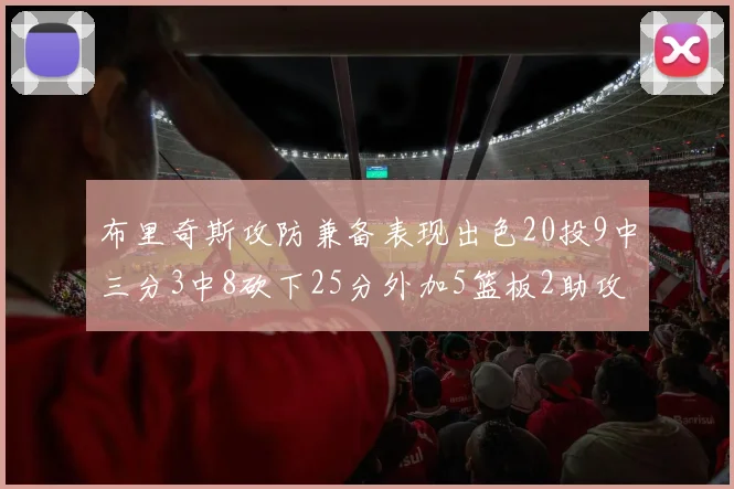 布里奇斯攻防兼备表现出色20投9中三分3中8砍下25分外加5篮板2助攻2盖帽